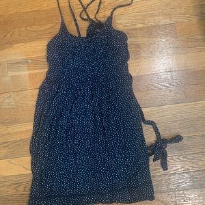 Navy and white polka dot dress